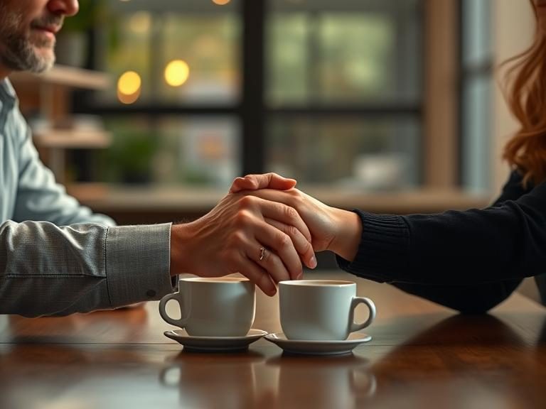 Couple holding hands over coffee, symbolizing strengthening marriage from within.